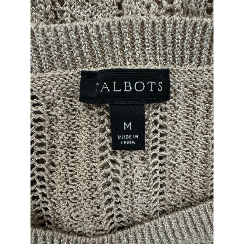 Talbots Gold Metallic Tunic Sweater Knit Linen-Blend Size M Dressy 3/4 Sleeves - Picture 7 of 8